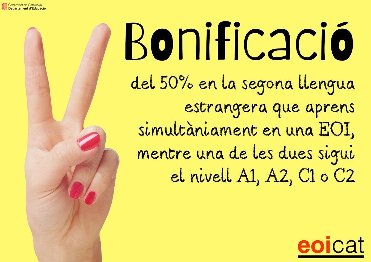 eoicat's tweet photo. A les EOI podeu gaudir de bonificacions i exempcions en els preus públics dels nivells A1, A2, C1 i C2. Trobareu més info al web de l’EOI on us vulgueu matricular.
El proper 31 d'agost comença el procés de preinscripció. Teniu temps fins al 5 de setembre a les 15h. 👍🏻#eoicat https://t.co/vIC7M8lObJ