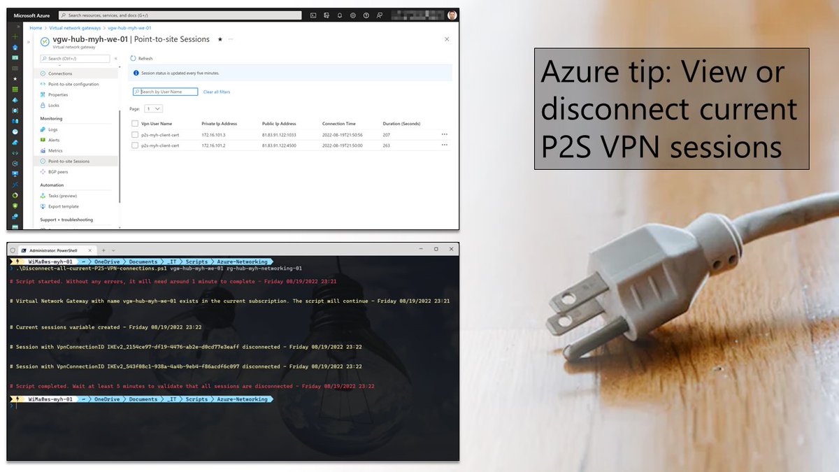 wmatthyssen's tweet photo. π‘ Azure Tip: View or disconnect current P2S VPN sessions
π https://t.co/Kz1Bh5iPSM
#Microsoft #Azure #AzureNetworking #AzurePortal #AzurePowerShell #AzureTip #P2SVPN #blogpost #CloudFamily #MVPBuzz https://t.co/i25BVvjuRK