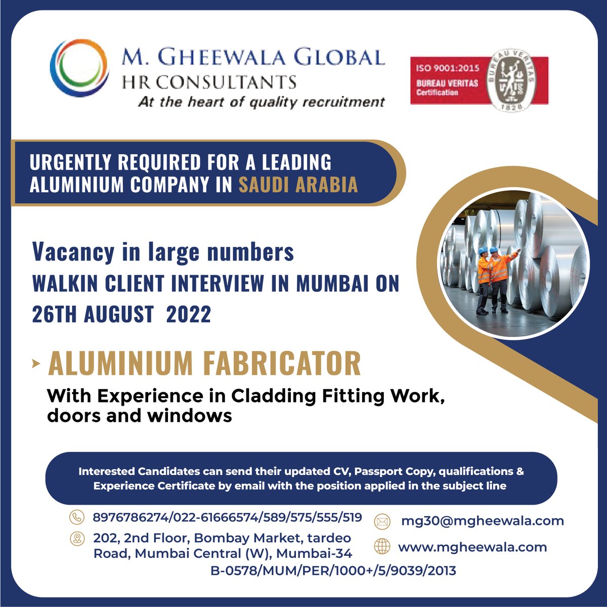 mgheewala_hrc's tweet photo. Job Vacancies for #SaudiArabia
Interested Candidates can send the updated resume to mg30@mgheewala.com
Learn More https://t.co/Ps4bxv2mB1
#fabricator #aluminiumfabricator #aluminiumfabrication #cladder #doorfitter #windowfitter #claddingwork #ethicalrecruitment #manpower https://t.co/qT2JGsZMdr