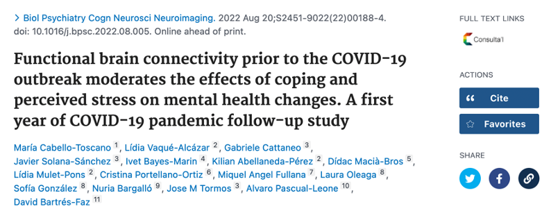 David Bartrés-Faz (@dbartres_faz) on Twitter photo ‼️New work from <a href="/BBHI_cat/">Barcelona Brain Health Initiative - BBHI</a> and <a href="/bbs_lab/">BBSLab - Barcelona Brain Stimulation Lab</a>
Pre-pandemic functional connectivity + coping predict mental health differences in vulnerability vs #resilience during the first year post COVID-19. <a href="/mariacabello_/">María Cabello-Toscano</a> <a href="/Lidia_Vaque/">Lídia Vaqué</a> <a href="/idibaps/">IDIBAPS</a> <a href="/UBneuroscience/">Institut de Neurociències de la UB</a> <a href="/alvaropleone/">Alvaro P-L</a>
pubmed.ncbi.nlm.nih.gov/35998824/ ‼️New work from <a href="/BBHI_cat/">Barcelona Brain Health Initiative - BBHI</a> and <a href="/bbs_lab/">BBSLab - Barcelona Brain Stimulation Lab</a>
Pre-pandemic functional connectivity + coping predict mental health differences in vulnerability vs #resilience during the first year post COVID-19. <a href="/mariacabello_/">María Cabello-Toscano</a> <a href="/Lidia_Vaque/">Lídia Vaqué</a> <a href="/idibaps/">IDIBAPS</a> <a href="/UBneuroscience/">Institut de Neurociències de la UB</a> <a href="/alvaropleone/">Alvaro P-L</a>
pubmed.ncbi.nlm.nih.gov/35998824/