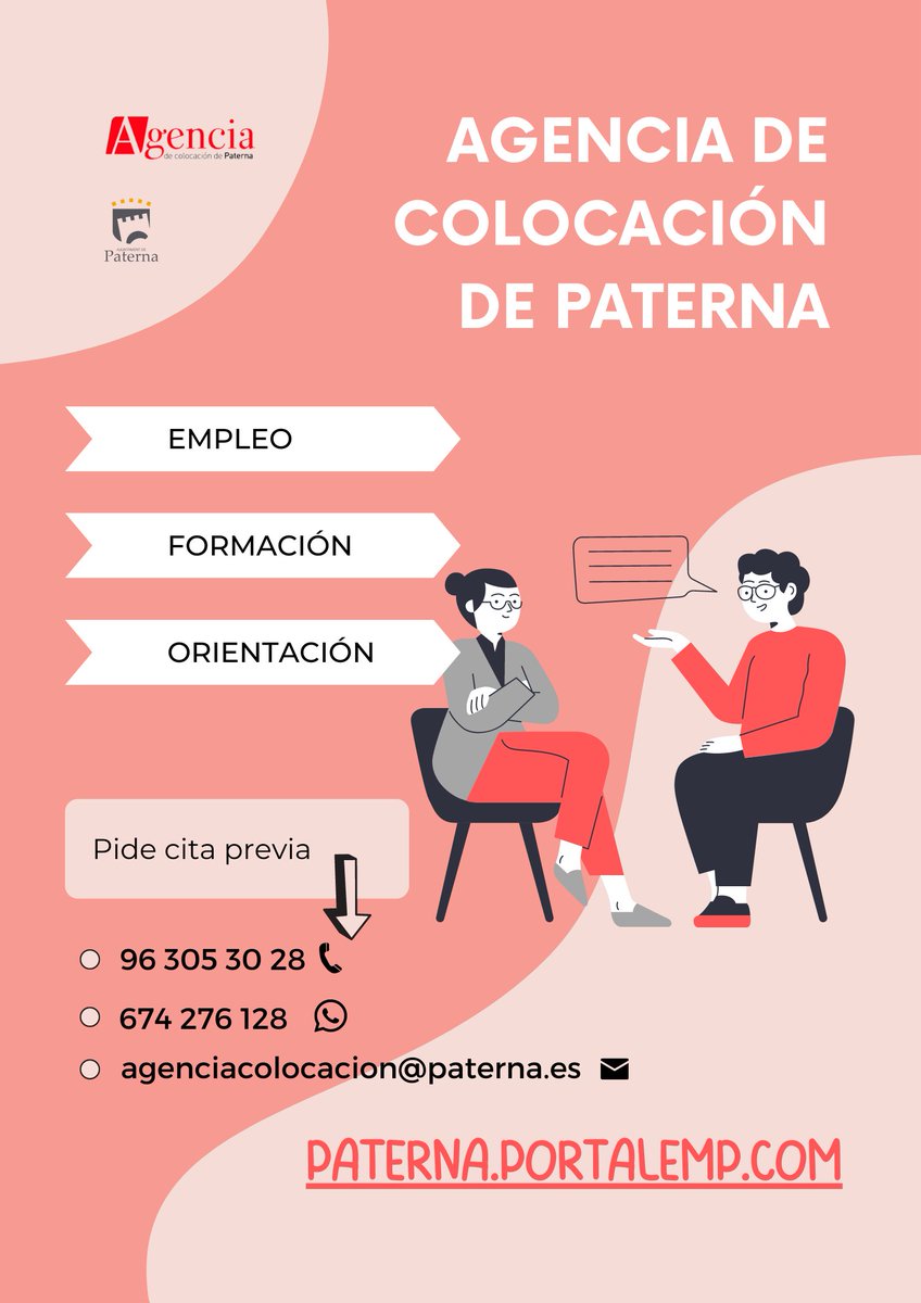 acopat's tweet photo. Pide cita previa:
✉️ agenciacolocacion@paterna.es
☎️ 96 305 30 28
📲 674 276 128 
ℹ️ Más información en: https://t.co/P07CH7Xp1y https://t.co/2gY4xLMuMM