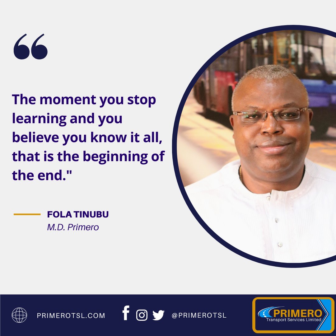 PrimeroTSL's tweet photo. "The moment you stop learning and you believe you know it all, that is the beginning of the end." - Fola Tinubu, M.D. Primero
#MDquote #primerotsl https://t.co/OZWcyE9r9Q