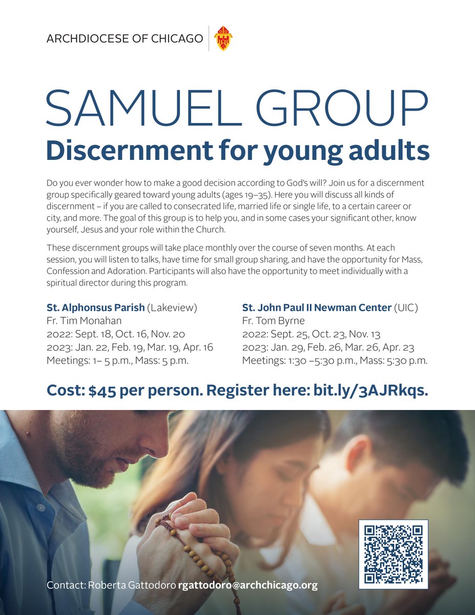 Missionola's tweet photo. The Franciscans at the Mission have been involved with Samuel Group- a group to help young adults discern their vocations and God's will in their lives. 

Registration is open! For the next group!

Check out info below. God bless! @archchicago https://t.co/l2A9Zm9xq6