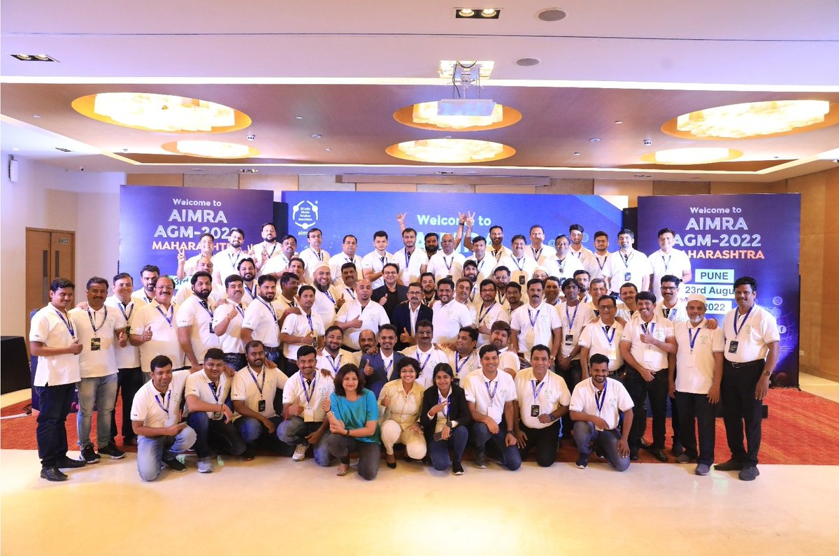 AimraIndia's tweet photo. Power-packed Maharashtra #AGM2022  with over 100 leaders from the state all set to fight against all the atrocities which are sabotaging retail. With a pledge to build a close-knit mobile retailers family. Incredible work by team Maharashtra. @PiyushGoyal @DPIITGoI @CCI_India https://t.co/CK2X9TNyS2