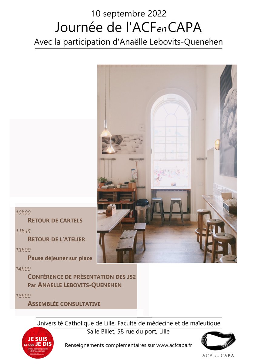 acf_capa's tweet photo. 📅C'est Samedi prochain à Lille
Journée de rentrée de l'#ACFCAPA vers les #J52
avec la participation d'Anaëlle Lebovits-Quenehen
#Jesuiscequejedis https://t.co/jSqRqouHDn