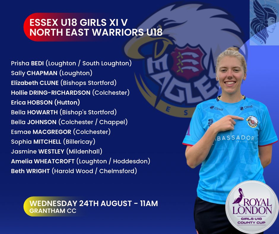 Essex Women's & Girls Cricket Pathway (@essexwgpathway) on Twitter photo Good luck to our U18 ๐ฆ
who are playing the North East Warriors in todays Royal London U18 County Cup Semi Final <a href="/GranthamCC/">Grantham Cricket Club</a> Good luck to our U18 ๐ฆ
who are playing the North East Warriors in todays Royal London U18 County Cup Semi Final <a href="/GranthamCC/">Grantham Cricket Club</a>