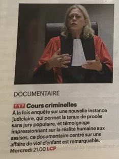 Rediffusion de mon doc Cours Criminelles ce soir à 21h sur @LCP Procès d’inceste filmé en intégralité à la cour criminelle de Caen et qui interroge cette nouvelle instance judiciaire. @mrlpavocats @jpgratien