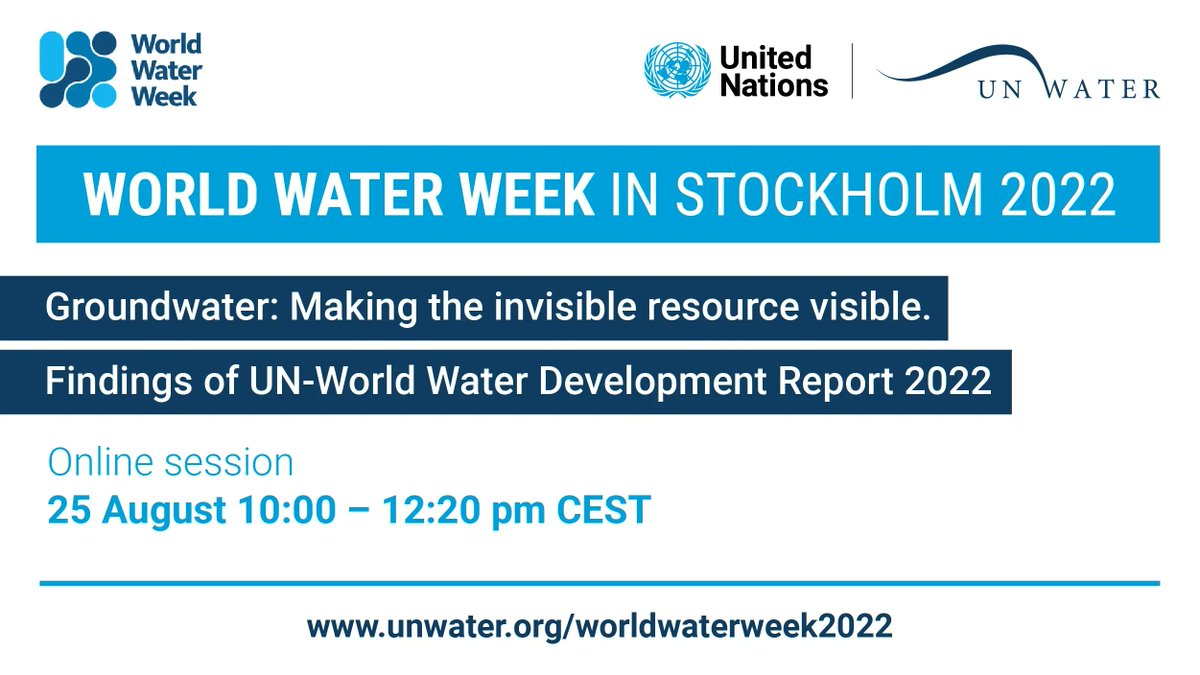 UN_Water's tweet photo. Mark the agenda!

📌 Groundwater: making the invisible resource visible. Findings of UN-World Water Development Report 2022 
💻 Online session
🗓️ 25 August 10:00 – 12:20 pm CEST 
🔗 https://t.co/6S6nLkXRNp https://t.co/QCUAHeJx3F