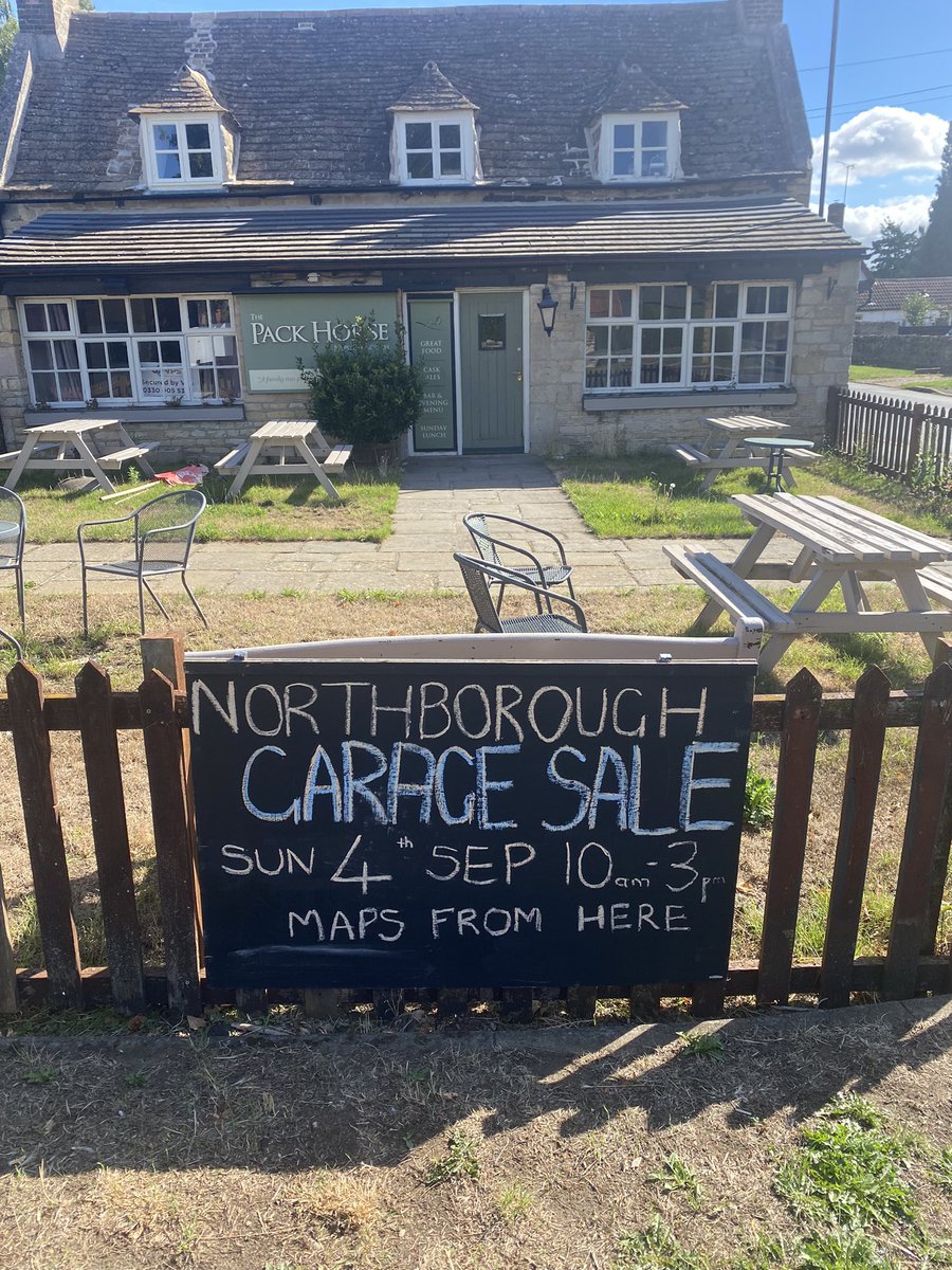 SueGarford's tweet photo. We may not have a @starpubsandbars pub open in our village but over 30 households have had a massive clear out in #northborough Garage Sale on Sunday 4th Sep 10-3. Plz retweet. Gonna be bargains so come on down. PE69BN https://t.co/0jwRFOS4tx