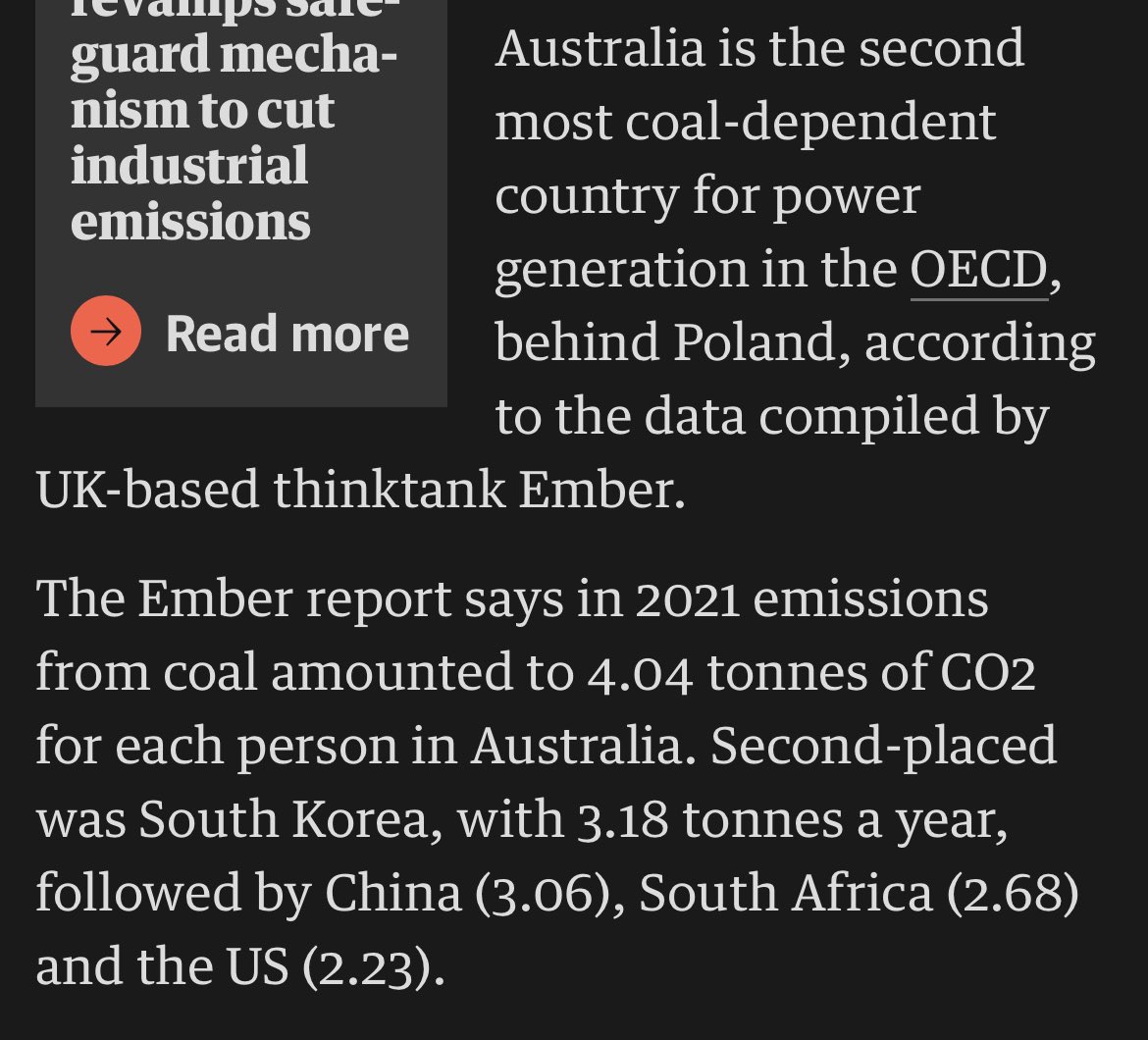 DMacSyd's tweet photo. To those who use the leaner #butChina excuse to delay Australian climate action, please note that our per capita emissions from coal are 1/3 *greater* than those of a Chinese citizen. Despite China being the world’s factory and Aus being a big quarry. https://t.co/Y5xIyqqSYL https://t.co/jzV21W9scT