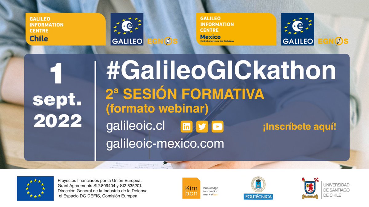 ⏳⏳ Tic-tac, tic-tac... Cada vez falta menos para el #GalileoGICkathon de <a href="/GalileoIC_Chile/">Galileo Information Centre-Chile</a> y <a href="/GalileoICMexico/">Galileo Information Centre - Mexico</a> (9 y 10 sept 2022)!!
¡Corre a inscribirte en la próxima sesión previa informativa para participantes! bit.ly/3Th7j6b