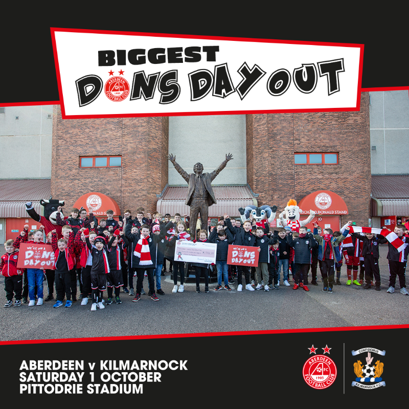 AberdeenFC's tweet photo. 🙌 Last season we hosted a record number of 14 Dons Day Out groups with over 800 supporters enjoying our match with Dundee United, raising £7,330!

This season we’re looking to top that with even more fans raising funds in our Biggest Dons Day Out on Saturday 1st October 👇
