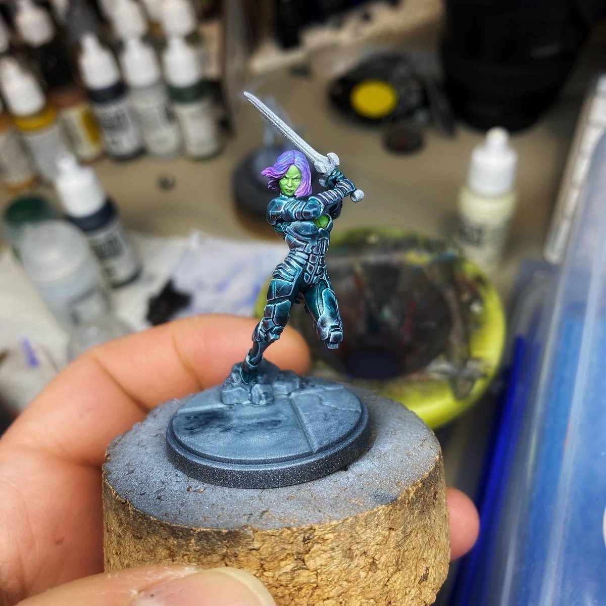 BC_Darrko's tweet photo. Fast &amp; furious paint job on #gamora for @atomicmassgames #marvelcrisisprotocol - have the challenge for getting my #gardiansofthegalaxy hero’s ready for #mcp this Thursday vs the.weatherlight 😉
#paintingprotocol #marvel #marvelminiatures #disney #marvelstudios #miniatures https://t.co/etBfhwBwUo