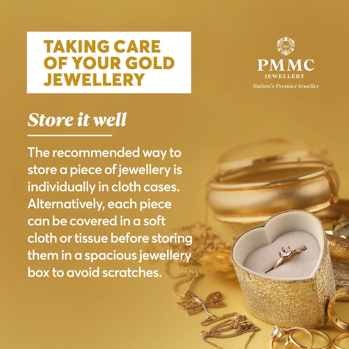 Precious Jewellery Care Tips. Store it well in cloth cases to avoid scratches. 

#PMMCJewellery #NationsPremierJeweller #JewelleryCare #MakeThemLast