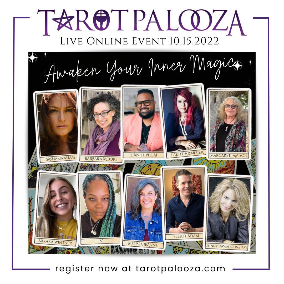 tarotpalooza's tweet photo. Join us and our powerful lineup of tarot stars for an incredibly fun virtual teaching event... #Tarotpalooza! Reserve your spot now and harness the timeless power of the #tarot to bring you clarity, confidence, &amp; courage no matter what tomorrow brings! https://t.co/PU5ayy3Bsh https://t.co/NTQAKL5F84