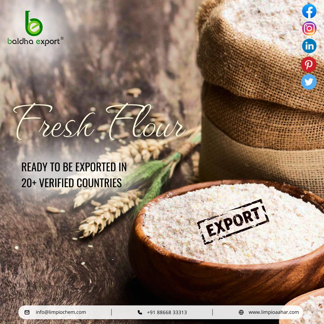 BaldhaExport's tweet photo. Fresh Flour
-
Ready to be Exported In 20+ Verified Countries
#aahar #limpio #limpioaahar #BaldhaExport #indianglossary #FMCG #religion #kitchen #rice #sport #freshflour #wheatflour #zinc #iron #magnesium #niacin #nutrients #baking #flour #mainda #instagood #foodie #foodporn https://t.co/mTh5nrsFri