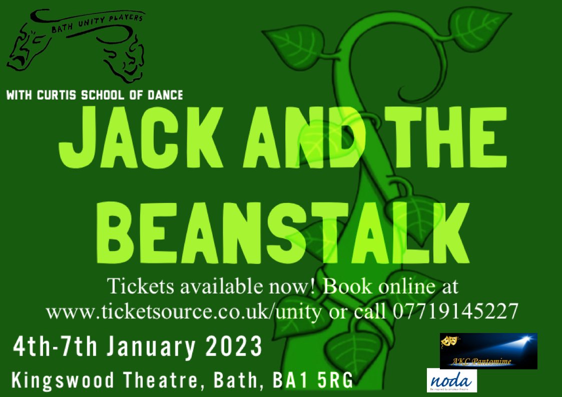BathUnityPlayer's tweet image. 🌱🥳OUR NEXT PANTOMIME WILL BE: JACK AND THE BEANSTALK! 🌱🥳
Tickets are now on sell, with our Early Bird Discount. This will run from today until 14th September so grab your tickets at this discounted price while you can!
Early Bird Discount: Adults: £12.50 and Children: £10.50.