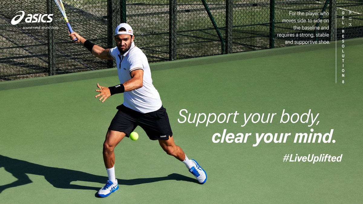ASICSTennis's tweet photo. All the support and stability you need on court – the #GELRESOLUTION8 – as worn by Matteo Berrettini 🎾👟 #ASICSTennis https://t.co/rJGs3zWwk0