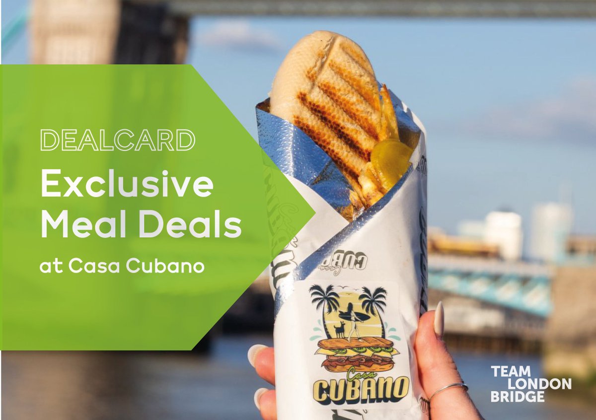 TeamLondonBdg's tweet photo. Feeling hungry? 🥪📣 Casa Cubano are offering #DealCard holders meal deals from just £6 🙌
1️⃣Cuban Sandwich, coleslaw + fries: £10 (usually £19)
2️⃣ Vegan Rice Bowl: £6 (usually £8)
3️⃣ Loaded Mojo Pork Fries: £6.50 (usually £9)
+ dessert for £5! 👇
https://t.co/bZQeVfcTUh https://t.co/8QdJxeSWKi