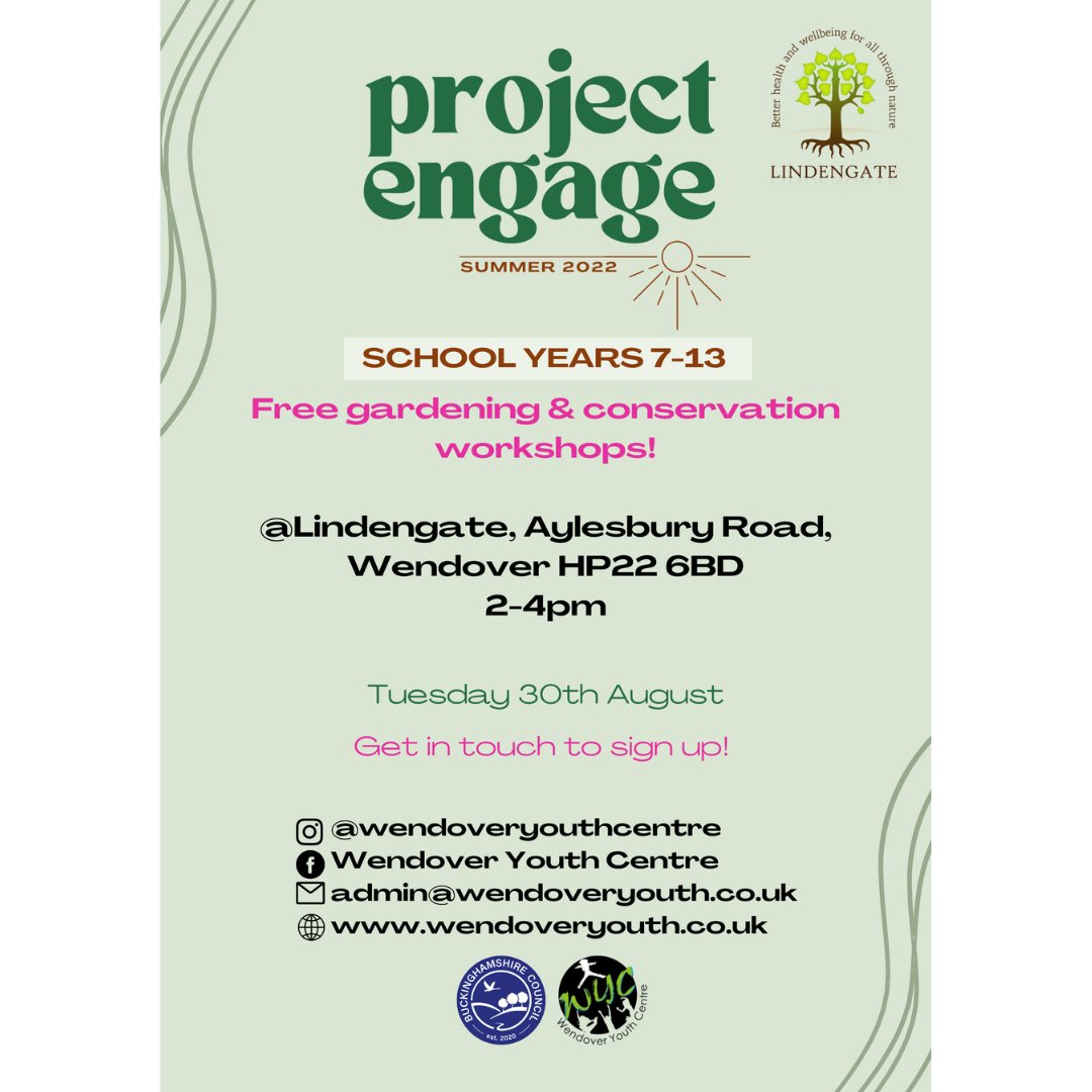 Lindengate's tweet photo. If you're in year 7-11 - come and explore Lindengate Charity, take part in wildlife surveys, crop rotation & soil testing, on Tuesday 30th Aug.
Sign up here:👉 admin@wendoveryouth.co.uk
#ProjectEngage #YoungPeople #Community https://t.co/bWOYgFOZro