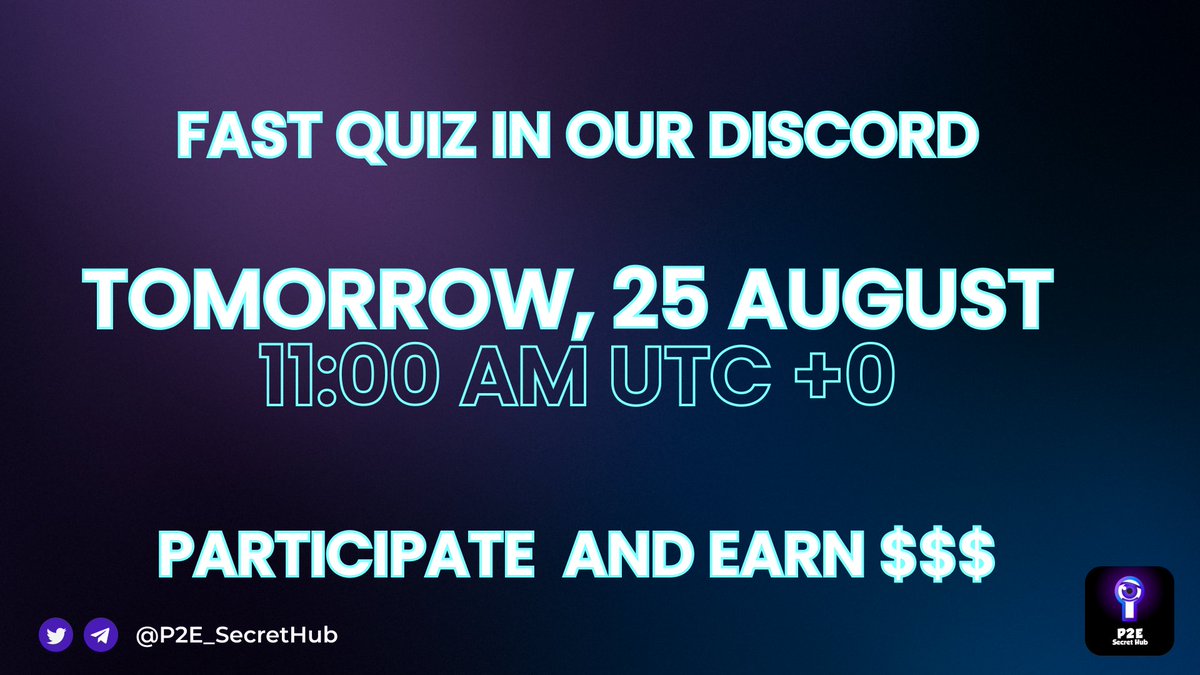 P2E_SecretHub's tweet image. ⚡TOMORROW  we will launch fast quiz in our discord!

🏆Participate tomorrow at 11:00 AM UTC +0 time in our Quiz and Earn $$$

🔵Prize pool:
1st - 10$
2nd - 5$
3rd - 5$

Follow us in discord and stay tuned in #generalchat
discord.gg/7UBXaBtfZ8