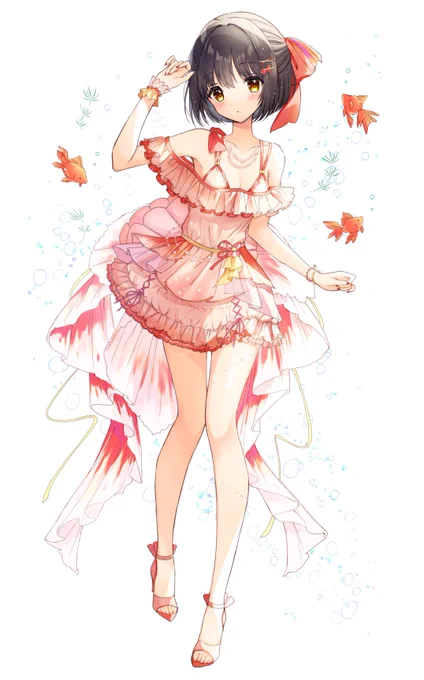 うたかたマーメイド鷹富士茄子さん!金魚ぽさのあるボリュームリボンがひらひら可愛い～!和っぽさもあるデザインですてき…リクエストありがとうございました!°・ 
