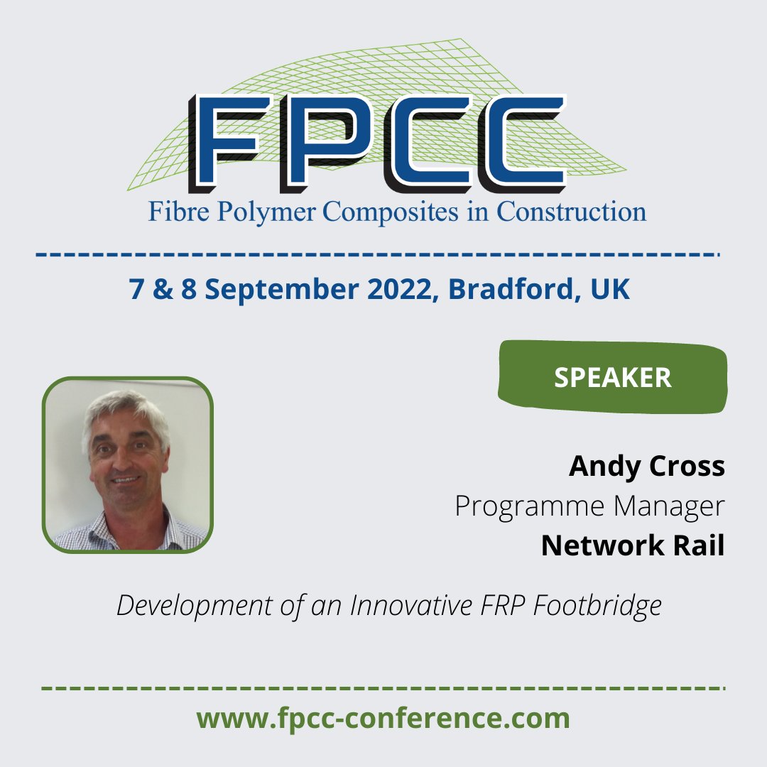 fpcc_conf's tweet photo. We are looking forward to Network Rail's Andy Cross' presentation at #fpcc22 on the Development of an Innovative FRP Footbridge. Network Rail is a major adopter of FRP bridges in the UK. Join us on 7th September: https://t.co/gyzgEUfFjT #fpccconference #compositesinconstruction https://t.co/znFJsTEYnM