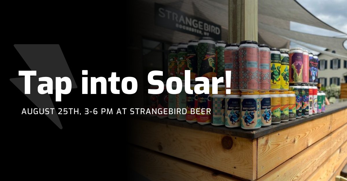 Don't forget to join us for Tap Into Solar tomorrow!

We'll see you tomorrow, August 25th from 3–6 PM at Strangebird Brewery! Come by, bring a friend, and enjoy a drink on us. 🌎

hubs.li/Q01kK-zr0