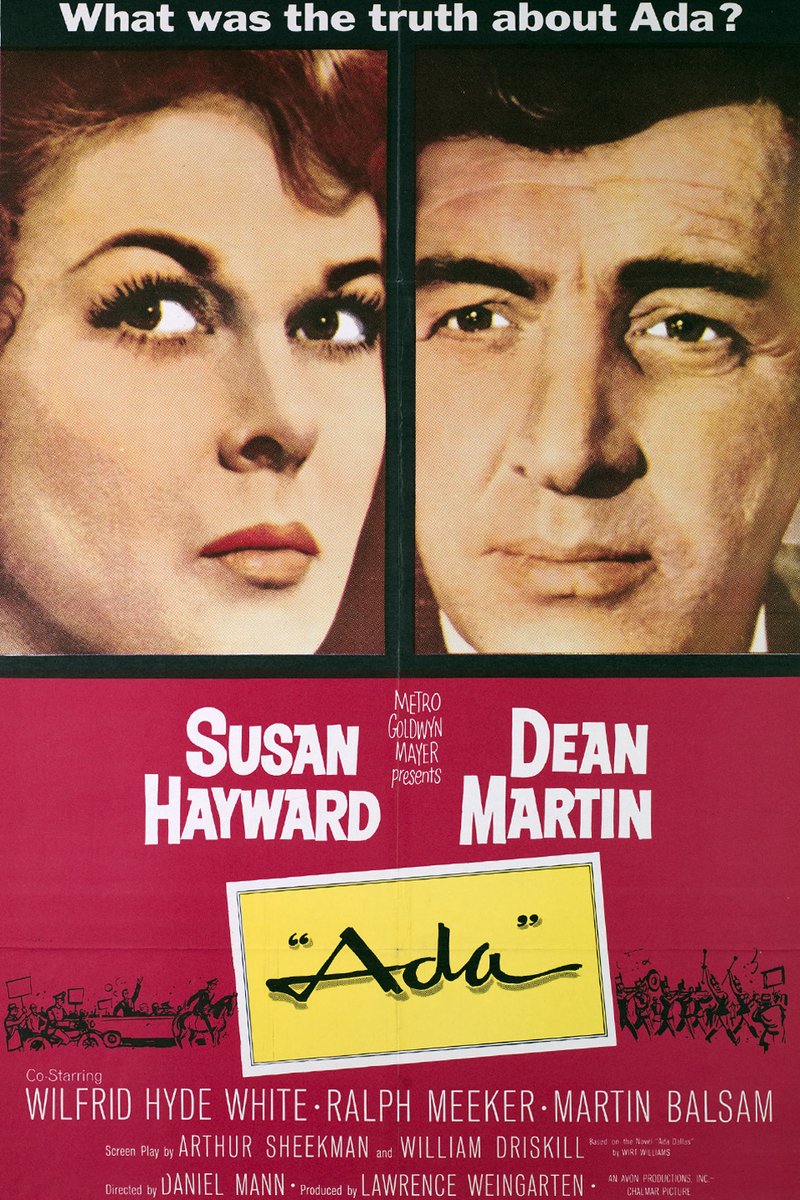 It's 1961, and this week @MGMStudios releases the movie "Ada" starring Dean Martin and Susan Hayward. Have you seen the film recently? 

#DeanMartin #KingofCool #ClassicFilm #1960sMovies #SusanHayward #ClassicHollywood #WaybackWednesday