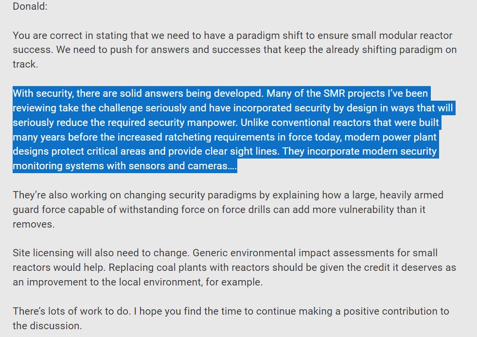 crc8's tweet image. &quot;...incorporated #security_by_design in ways that will seriously reduce the required security manpower... modern power plant designs protect critical areas and provide clear sight lines...sensors and cameras…&quot;
[@Atomicrod]
#SMR  #EAAS
#nuclear #netZero #poweringIndia