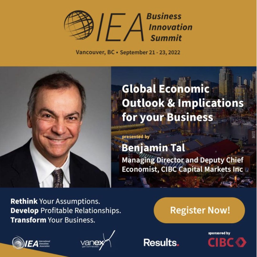 VanEx_Canada's tweet photo. @CIBC &amp; @CIBC Wood Gundy are our Day 1 Sponsors @ the IEA Business Innovation Summit presenting Benjamin Tal, Managing Director&amp;Deputy Chief Economist, CIBC Capital Markets
#CIBC #AmbitionsMadeReal #CIBCSmartAdvice #WoodGundy #BusinessBanking
To register:: https://t.co/jcNEDaB6Pz https://t.co/XV9s59jJqB