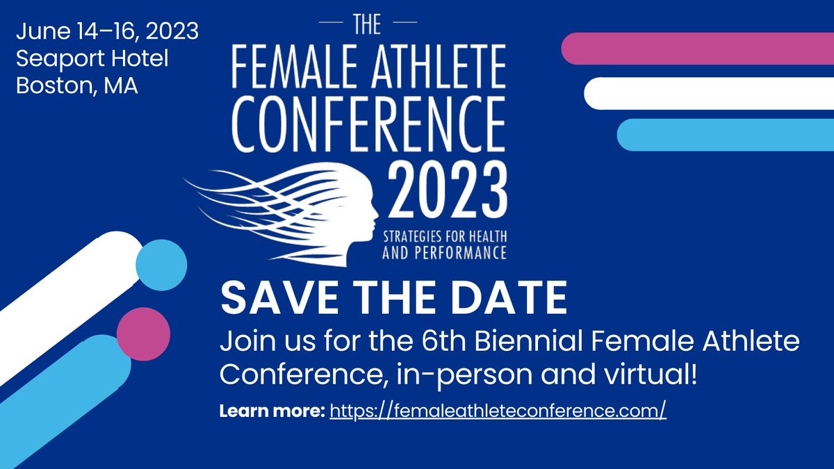 SAVE THE DATE: The 2023 Female Athlete Conference will take place June 14-16, 2023, both in-person at the Seaport Hotel in Boston, MA and virtually! #2023FAC