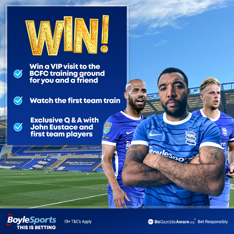 BoyleSports's tweet photo. 📣 Calling all Birmingham City fans, we're giving away an incredible once in a lifetime prize. 

Win a VIP trip to see the team train and a Q&amp;A with the players and John Eustace!

To enter:
✅ Follow @BoyleSports 
🔄 RT this post
🏷 Tag who you'd go with

T&amp;Cs apply

#BCFC #KRO