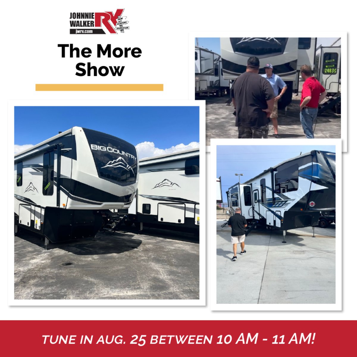 JohnnieWalkerRV's tweet image. We've wrapped up filming our latest feature for "The More Show," and we can't wait for you to see the end result. Tune into KVVU TV (FOX5 Vegas) on Aug. 25 from 10 to 11 AM to check it out! @williammiller @ronniecorwin @timmarkel @mikedespositar @darcywalkerfitch #FreeGas