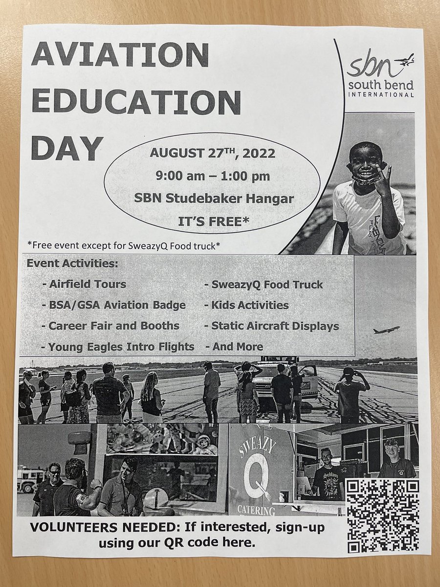 SethPonder's tweet photo. This Saturday August 27 is Aviation Day at the South Bend Airport. It is FREE and students 8-18 years old can even get a free flight. #YoungEagles @EAA @SBNairport #PLTW #TeamSouthBend @SouthBendCSC @SBRileyhigh https://t.co/cmf0bVA7CN