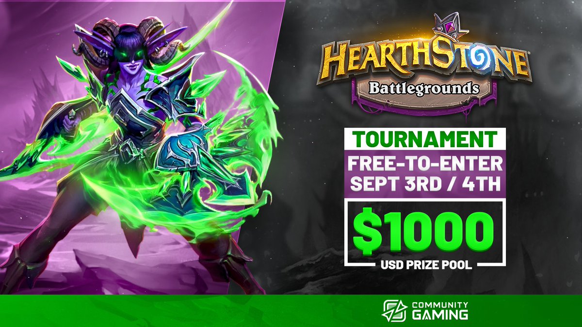 Put on a brave face because it's time to head back to the Battlegrounds! 😤

Our Hearthstone Battlegrounds Monthly is here, and registration is now OPEN⬇️

📅SEP 3-4th - 1pm ET
💰$1000 - TOP 8 Payout

🔗communitygaming.io/tournament/hea…