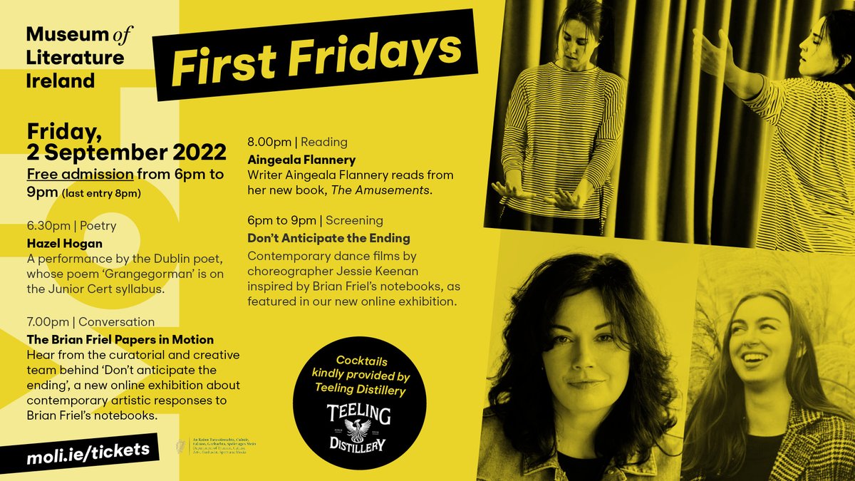 MoLI – Museum of Literature Ireland (@moli_museum) on Twitter photo Join us on Friday, 2 Sept, from 6pm for First Fridays! We will be launching our new Brian Friel-inspired online exhibition & will also have readings by Aingeala Flannery & Hazel Hogan. Cocktails kindly provided by <a href="/TeelingWhiskey/">Teeling Whiskey</a>. moli.ie/firstfridays Join us on Friday, 2 Sept, from 6pm for First Fridays! We will be launching our new Brian Friel-inspired online exhibition & will also have readings by Aingeala Flannery & Hazel Hogan. Cocktails kindly provided by <a href="/TeelingWhiskey/">Teeling Whiskey</a>. moli.ie/firstfridays