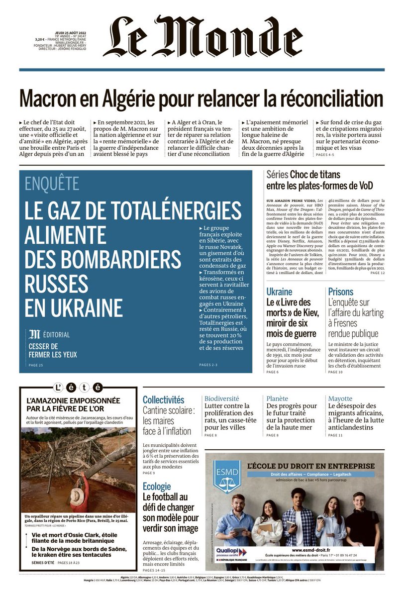 Avec <a href="/FranceFattori/">Francesca Fattori</a> on a réalisé cette carte pour l’excellent papier de <a href="/EmGryn/">Emmanuel Grynszpan</a> et <a href="/jubouissou/">julien bouissou</a> sur comment le gaz de TotalEnergie contribue à remplir les réservoirs des bombardiers russes, e retrouver en kiosque