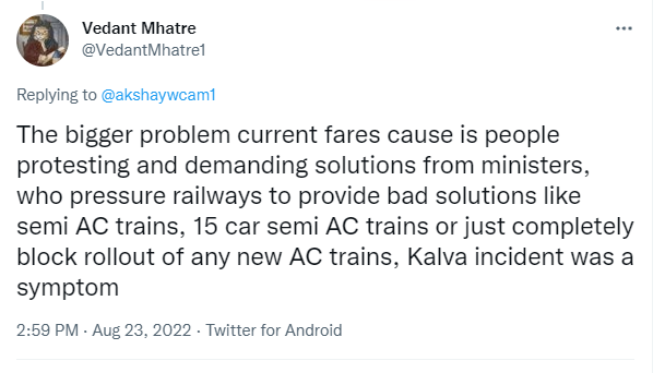 VedantMhatre1's tweet image. I called it. Not because I am very smart, but because it was very obvious 😩Railway board is reaping what they sowed and our catching up to the rest of the world in terms of the quality of transportation services we have is going to be delayed further yet ....
#Mumbai #ACLocal