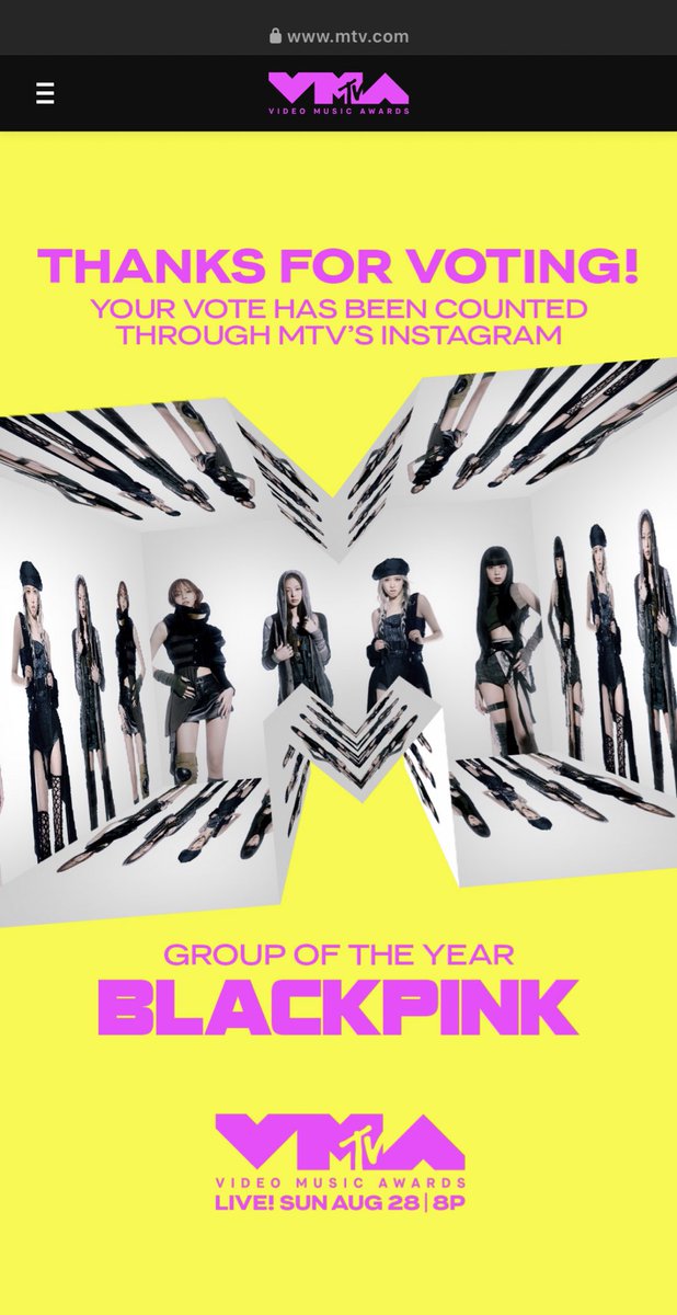 FINAL ROUND 🚨🚨

Vote #BLACKPINK for Group of the Year #VMAs 2022!

mtv.com/vma/promos/pc9…