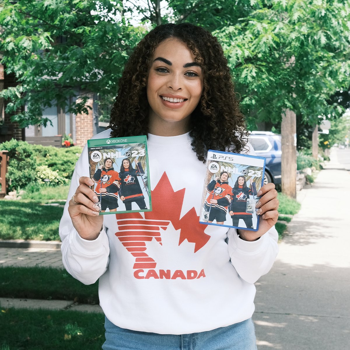 1 of 1.

Join us in celebrating <a href="/nursey16/">Sarah Nurse</a> as she becomes the first ever <a href="/EASPORTSNHL/">EA SPORTS NHL</a> female cover athlete. 👏🔥

#adidasHockey @adidasCA x #NHL23