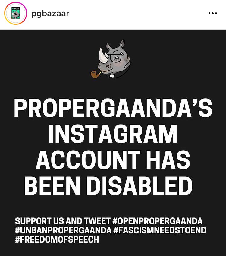 Leftistanpk's tweet photo. It’s so unfair @propergaanda has been disabled by Instagram for the third time now. In solidarity with PG. Raise your voice for freedom of expression. It is totally unacceptable please unban PG. You’ll too raise your voice and tag @instagram @Meta to unban propergaanda. https://t.co/wGBcqwwOby