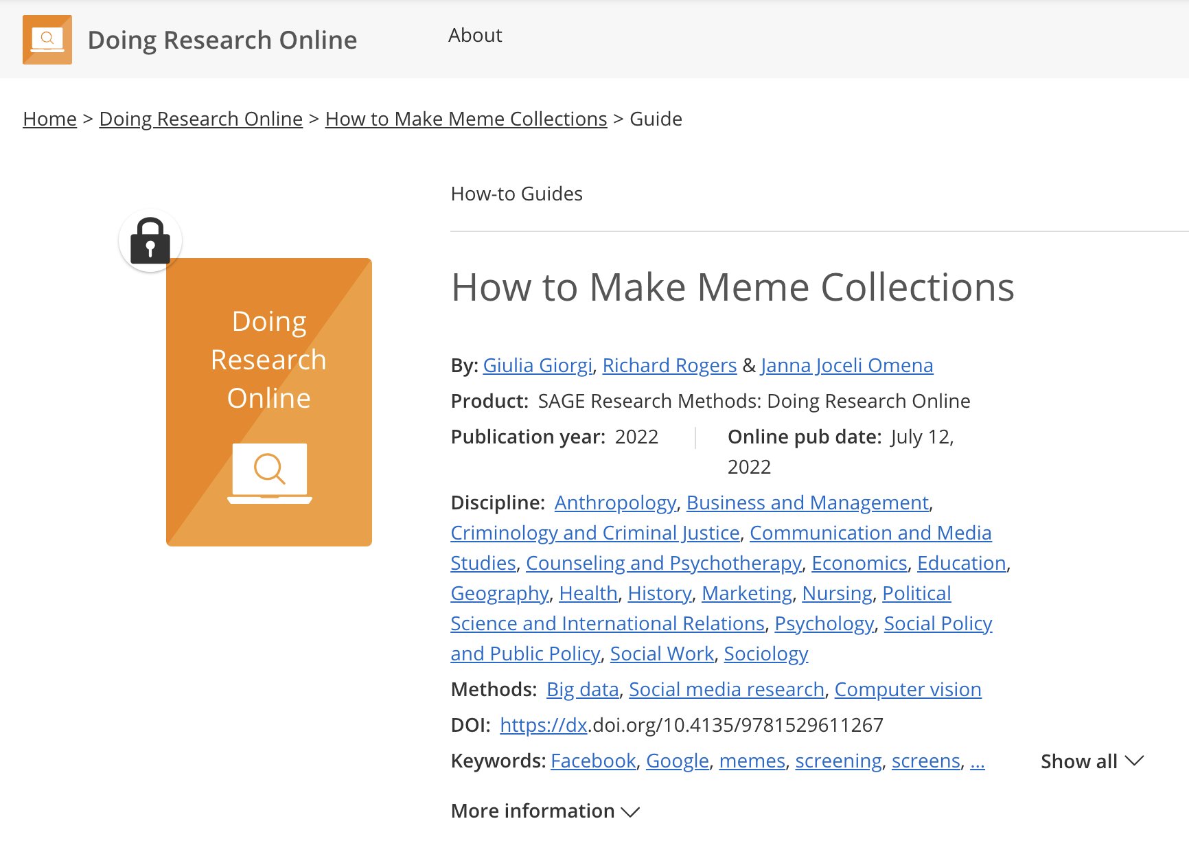 Sage Research Methods: Doing Research Online - How to Make Meme Collections