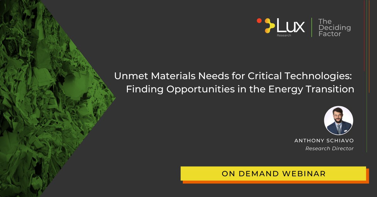 LuxResearch's tweet photo. In this webinar, @MobbDeepTech delved into five priority areas of materials innovation supporting the energy transition: #batteries, #hydrogeneconomy, #decarbonization, #electricvehicles, and #windenergy. 

Watch the on-demand webinar: https://t.co/uJS8gN5KWv https://t.co/bFCkTSALYw