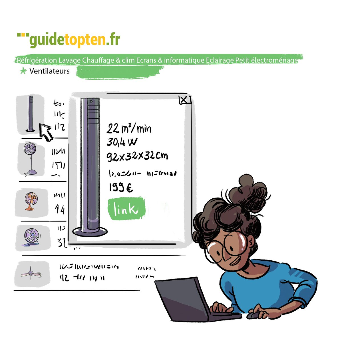 InfoTopten's tweet photo. On n'en a pas fini des pics de chaleur. Testez notre calculateur simplifié pour le confort d'été ! Les ventilateurs sont dans la plupart des cas une alternative confortable et économique aux climatiseurs.
➡️ https://t.co/lxedJWn0Va https://t.co/1ZnQJIrWG0