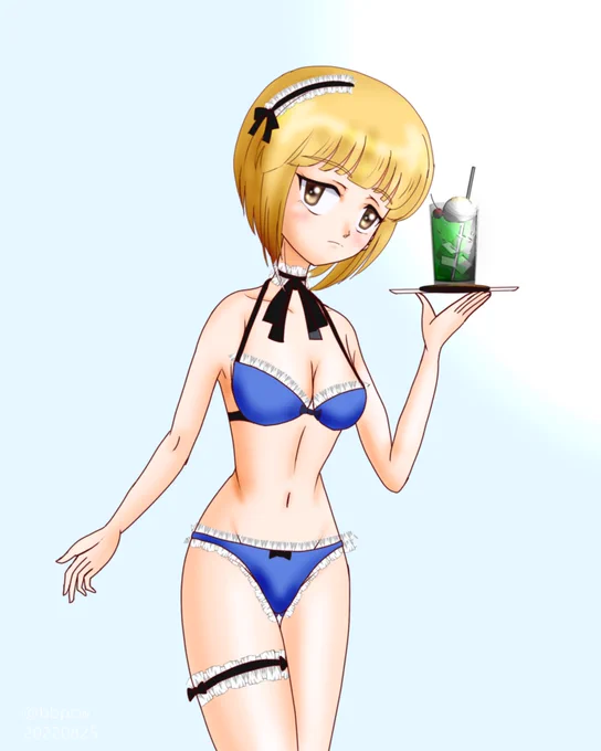 水着のカトちゃんです(クリームソーダは素材)#GuP版深夜のお絵描き60分勝負#GuP版深夜のお絵描き60分勝負_20220824お題「カトラス」 
