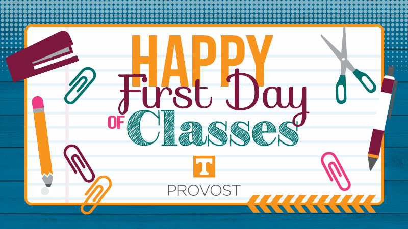 UTProvost's tweet photo. Happy First Day of Classes, Vols! And a special thank you to our outstanding UT faculty. Your expertise, passion, and dedication make this a special place. #FirstDayUTK
@UTKnoxville @DondePlowman https://t.co/0UmM22uk58