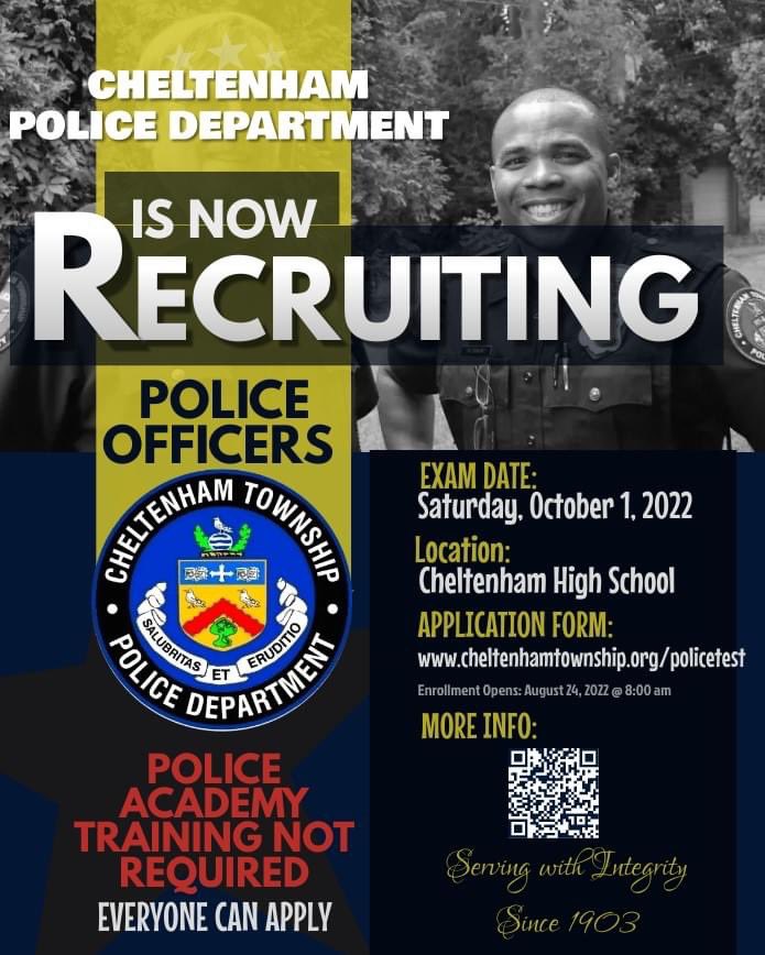 CheltTwpPD's tweet photo. Looking for a change in career?  Want to make a difference in your community?  Here's an opportunity for you!  Registration is now open! https://t.co/PaM5KsdWD9 https://t.co/tyPhtBeM9r