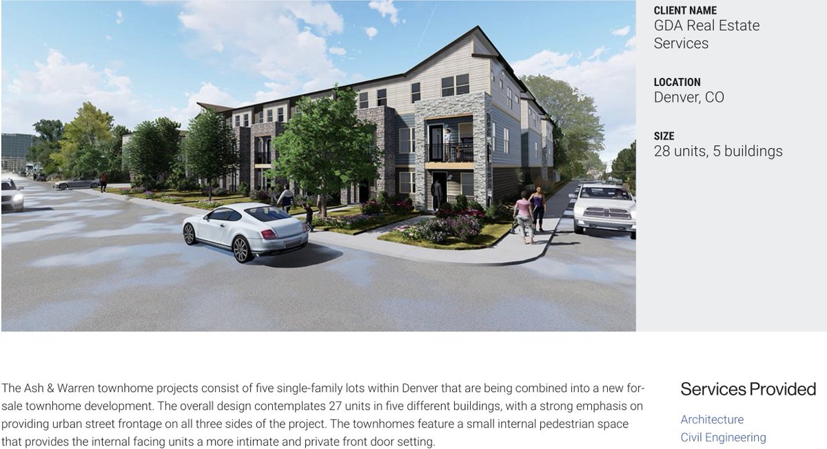 BuildUpDenver's tweet photo. #TOD at the corner of Ash St and Warren Ave, #Denver 80222 - 4 townhome buildings replace 5 SU homes w/n a 4-minute walk of the Colorado LR. 25 units, 25 parking spots. 66 bedrooms total #BuildupDenver https://t.co/ngorj56PcG