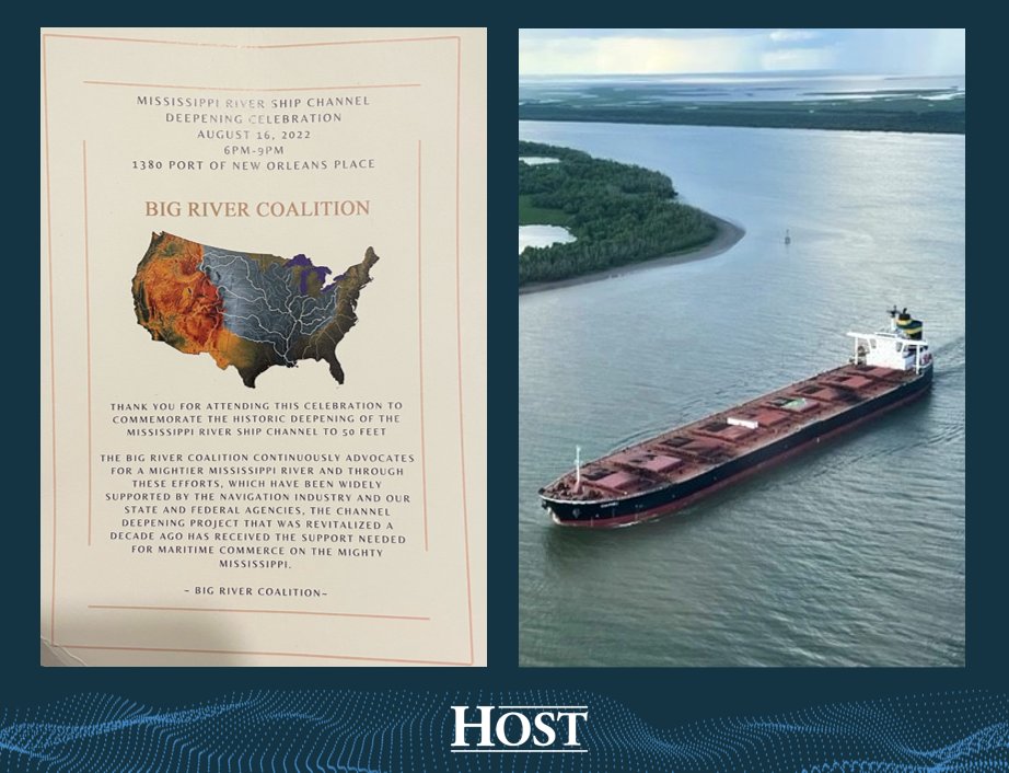 tparkerhost's tweet photo. Last week the Big River Coalition hosted and organized an event s to commemorate the historic deepening of the Mississippi River Ship Channel! The first 200 approximate miles have been completed https://t.co/Qt0JLmXGSF. @JEDCO_News @JeffParishGov @GNOinc @WBIAnola https://t.co/nvpUEFrXPh